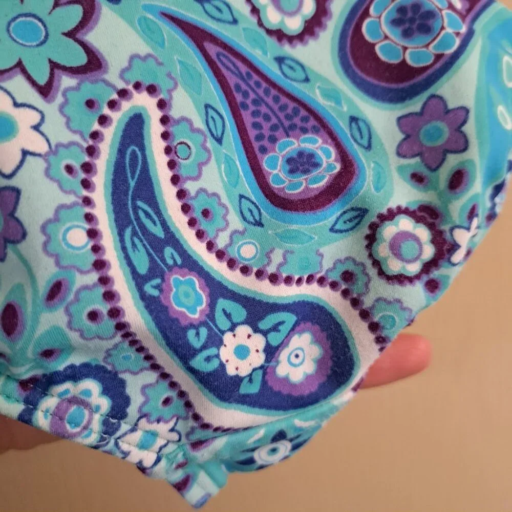 Lands End Girls size 8 swimsuit Paisley ruffle‎ front blue purple one-piece